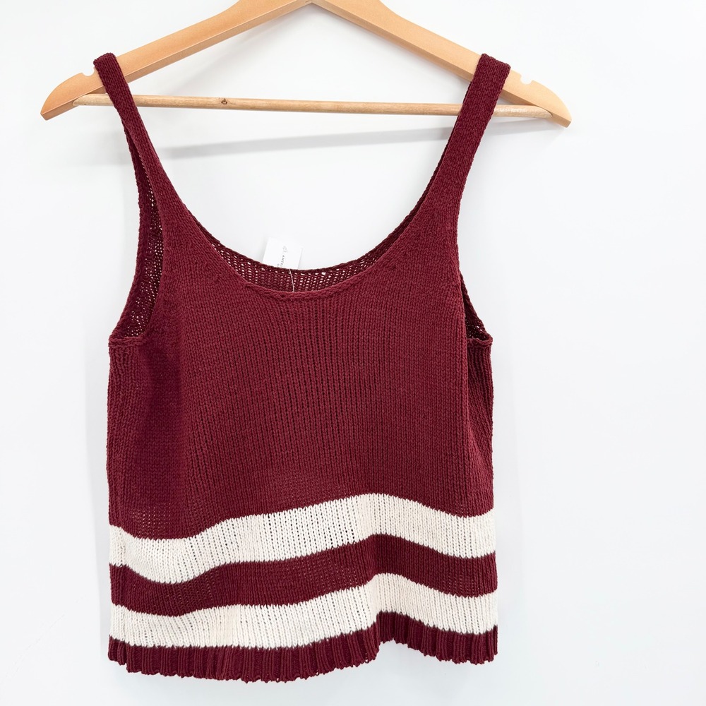American Eagle Striped Knit Tank Top Burgundy White Cropped Scoop Neck Small NWT
